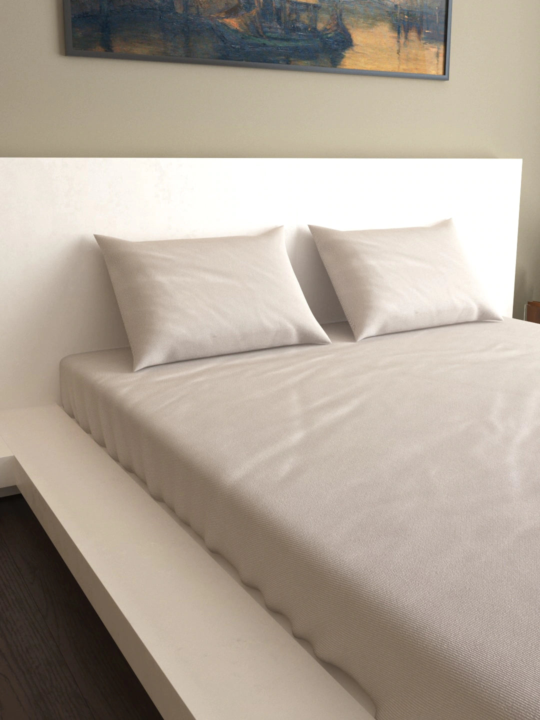 Silver-Coloured Solid 200 TC King Bedsheet With 2 Pillow Covers