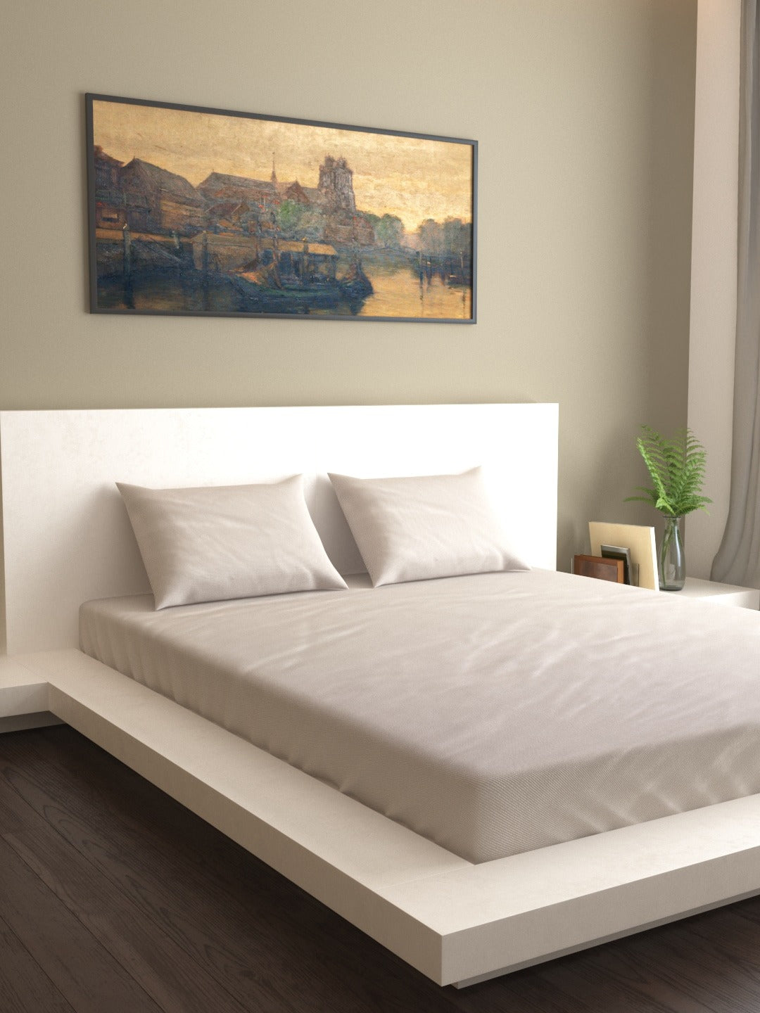 Silver-Coloured Solid 200 TC King Bedsheet With 2 Pillow Covers