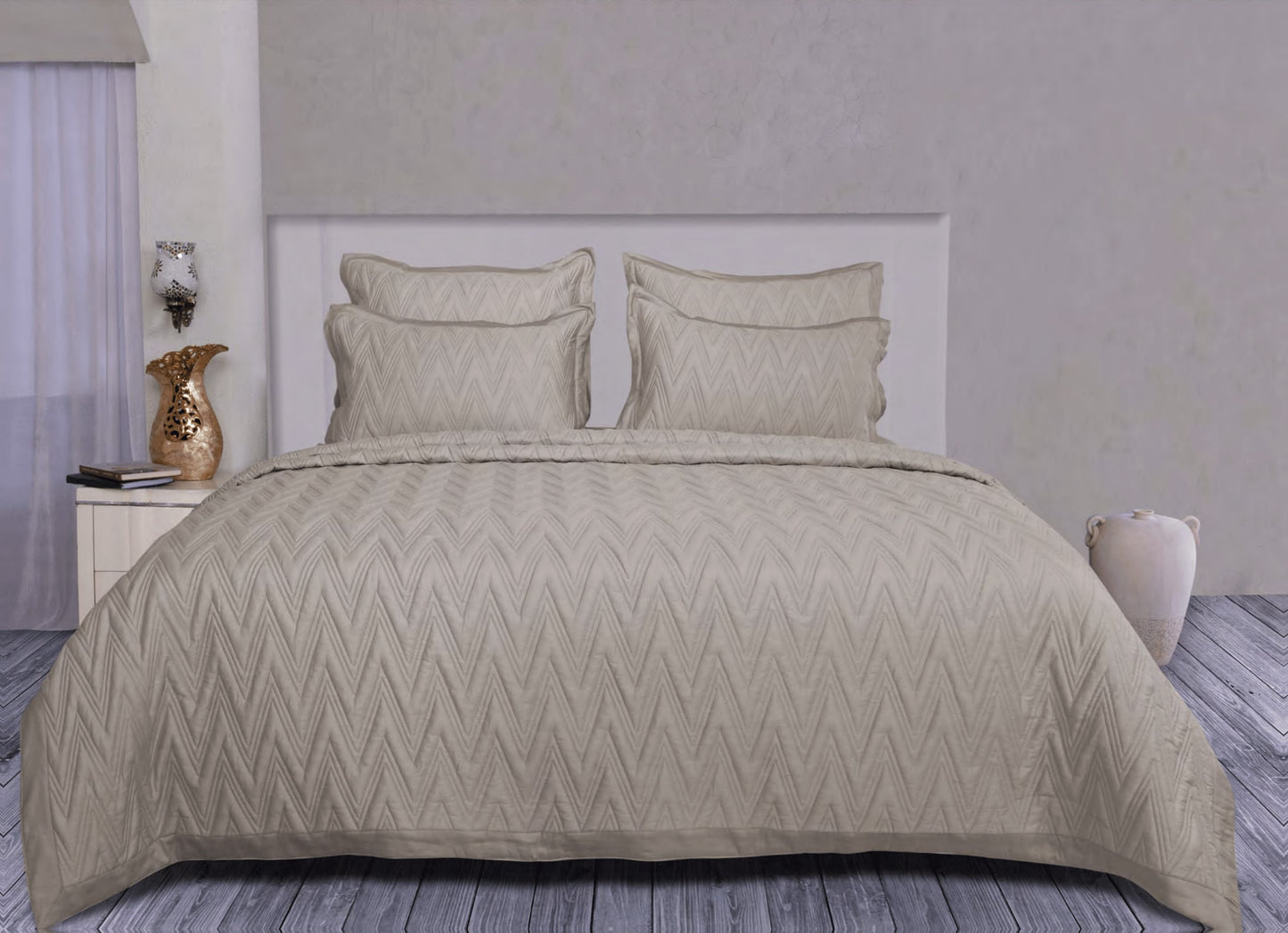 Quilted Bedsheet 100% Cotton Sateen Fabric Silver