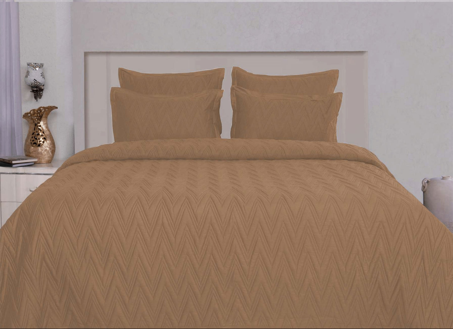 Quilted Bedsheet 100% Cotton Sateen Fabric Beige