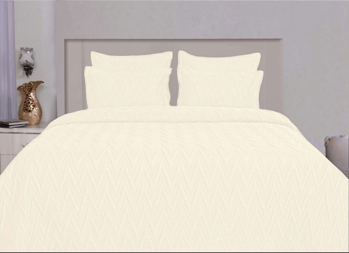 Quilted Bedsheet 100% Cotton Sateen Fabric Ivory