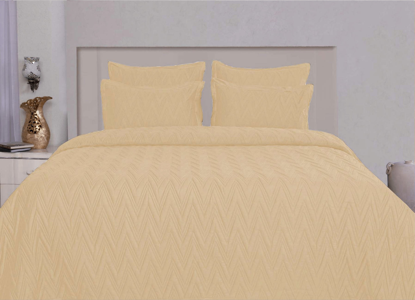 Quilted Bedsheet 100% Cotton Sateen Fabric Khakhi