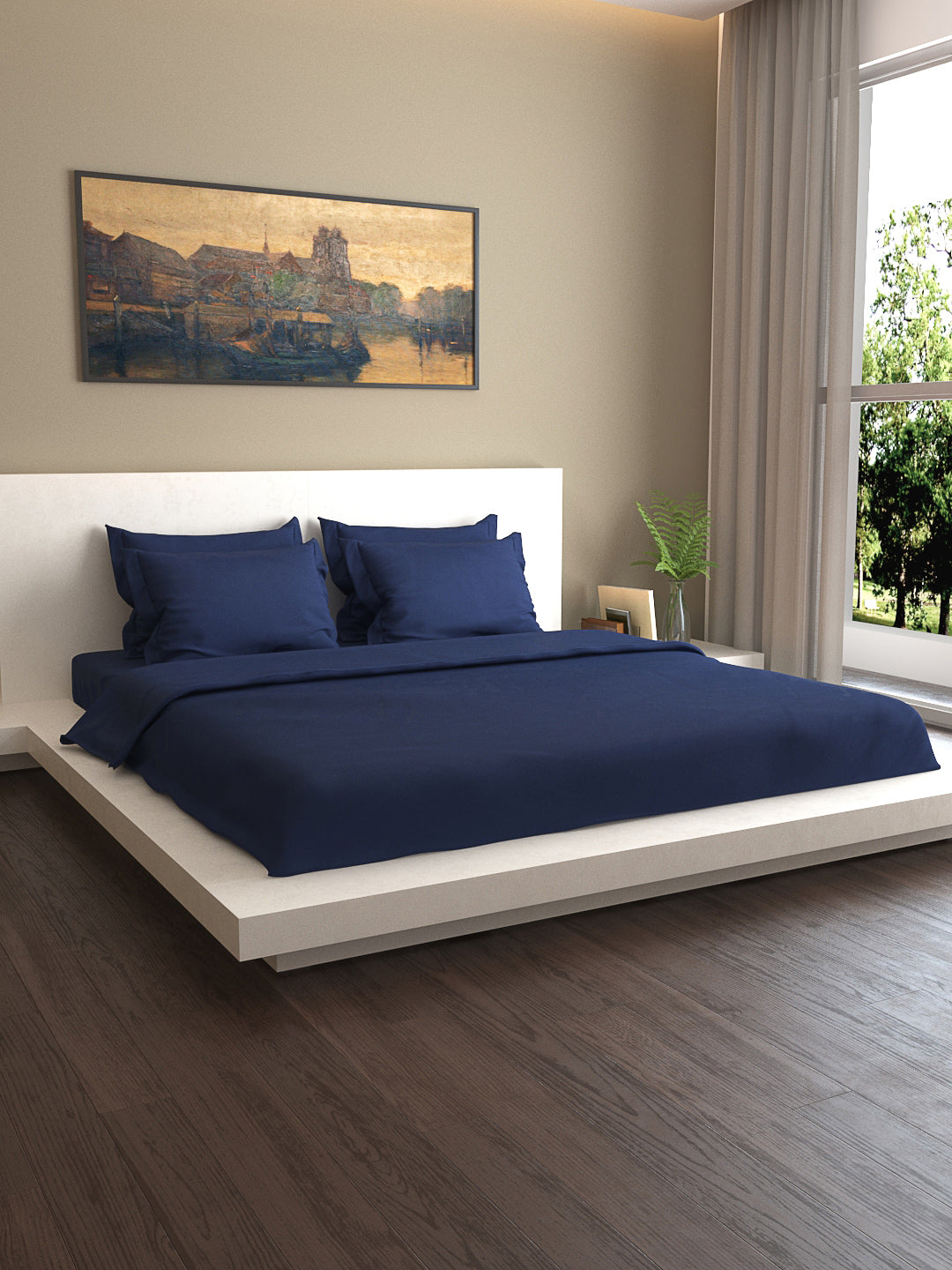 Mark Home 100% Organic Cotton Sateen Fabric 400 TC Naturelle Bedding Set 6 Pcs Navy