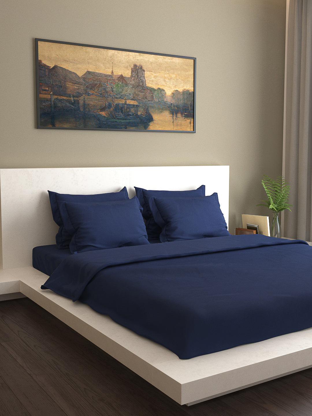 Mark Home 100% Organic Cotton Sateen Fabric 400 TC Naturelle Bedding Set 6 Pcs Navy