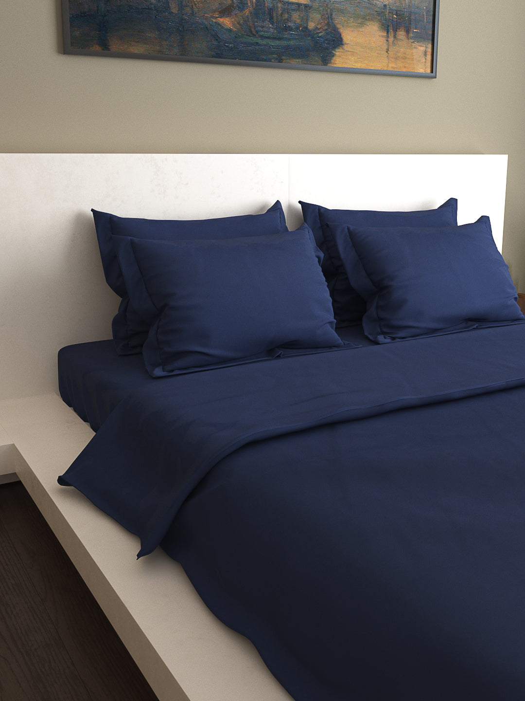 Mark Home 100% Organic Cotton Sateen Fabric 400 TC Naturelle Bedding Set 6 Pcs Navy