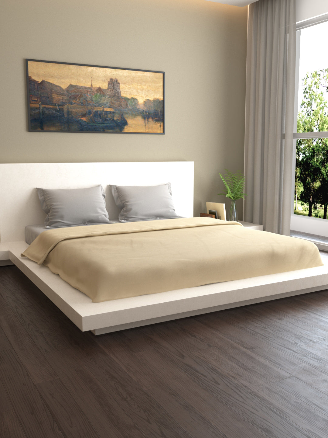 Mark Home 100% Organic Cotton Sateen Fabric 400 TC Naturelle Duvet Cover Double Khaki