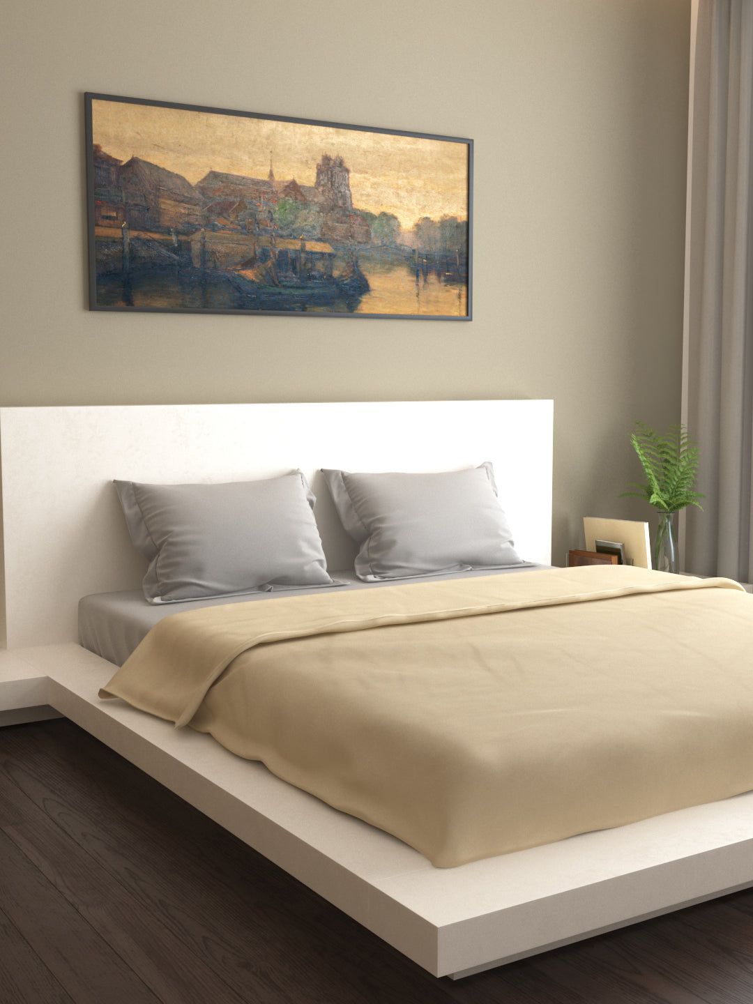 Mark Home 100% Organic Cotton Sateen Fabric 400 TC Naturelle Duvet Cover Double Khaki