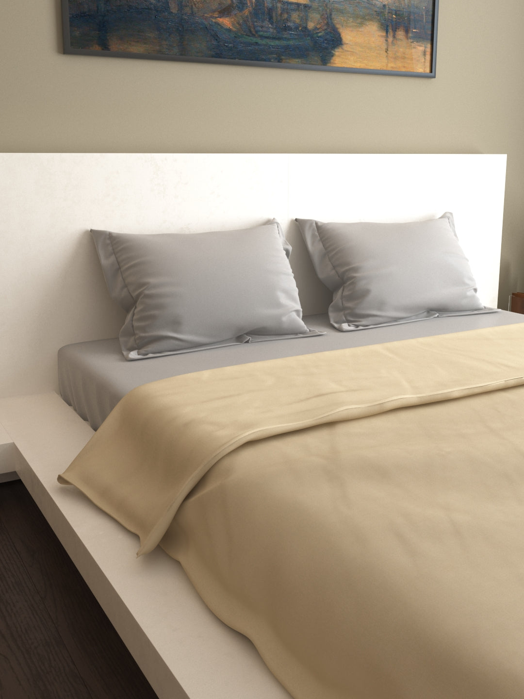 Mark Home 100% Organic Cotton Sateen Fabric 400 TC Naturelle Duvet Cover Double Khaki