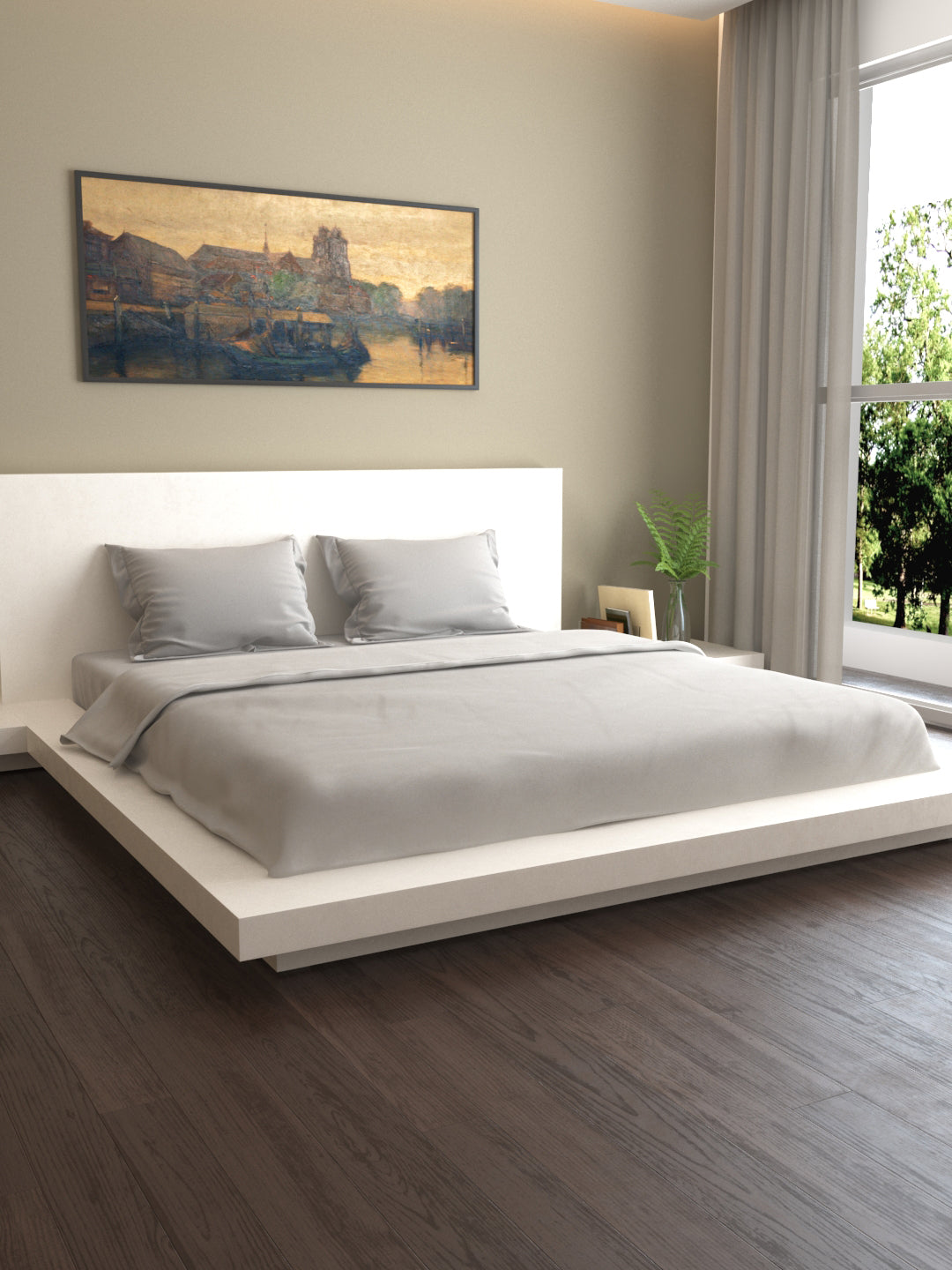 Mark Home 100% Organic Cotton Sateen Fabric 400 TC Naturelle Duvet Cover Double Silver