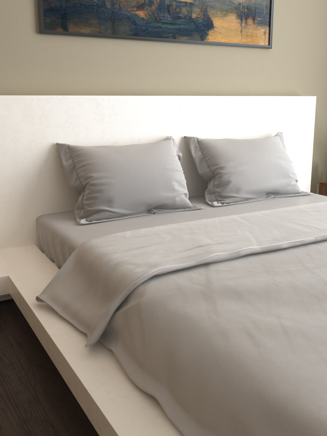 Mark Home 100% Organic Cotton Sateen Fabric 400 TC Naturelle Duvet Cover Double Silver