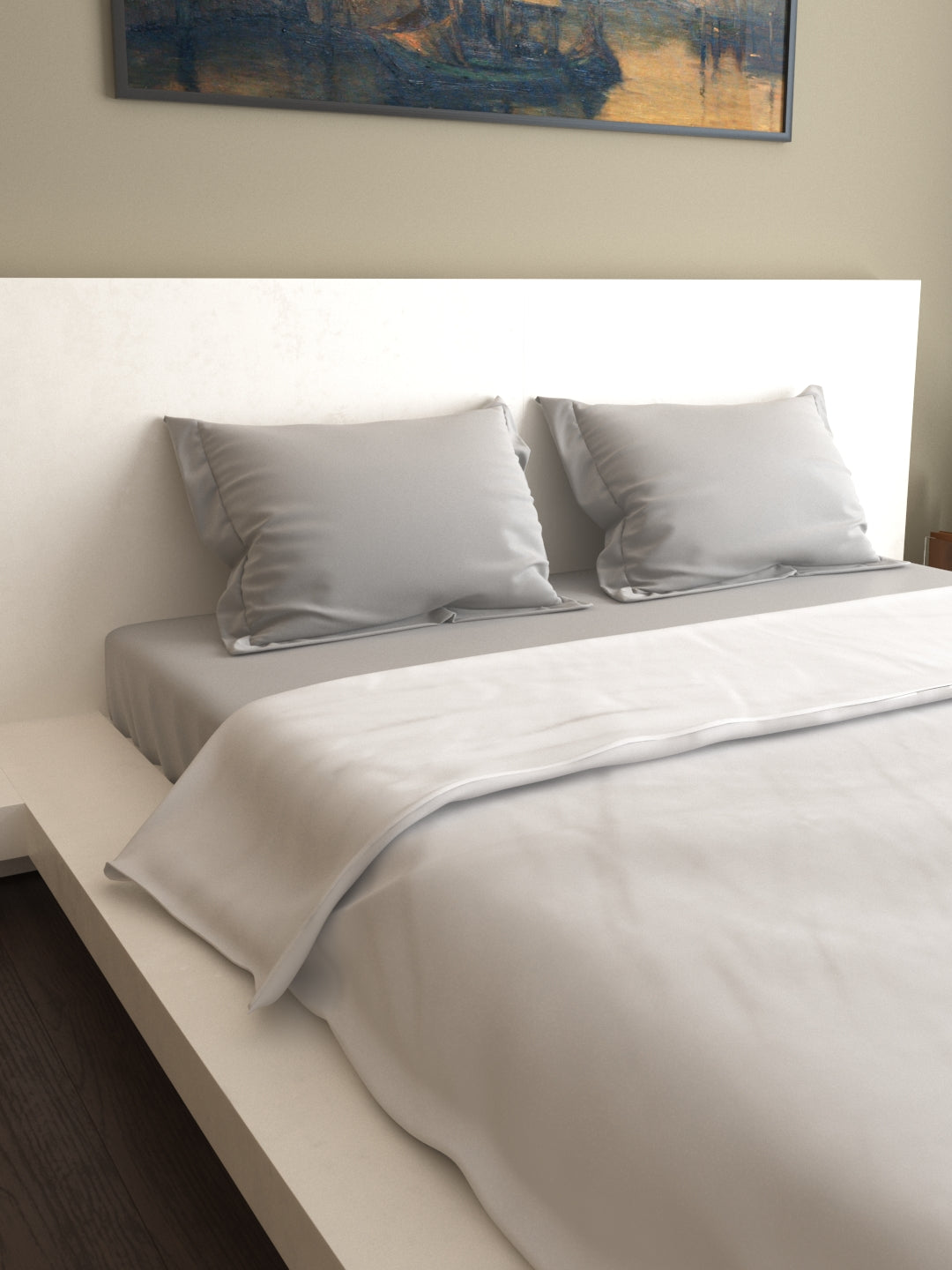 Mark Home 100% Organic Cotton Sateen Fabric 400 TC Naturelle Duvet Cover Double White