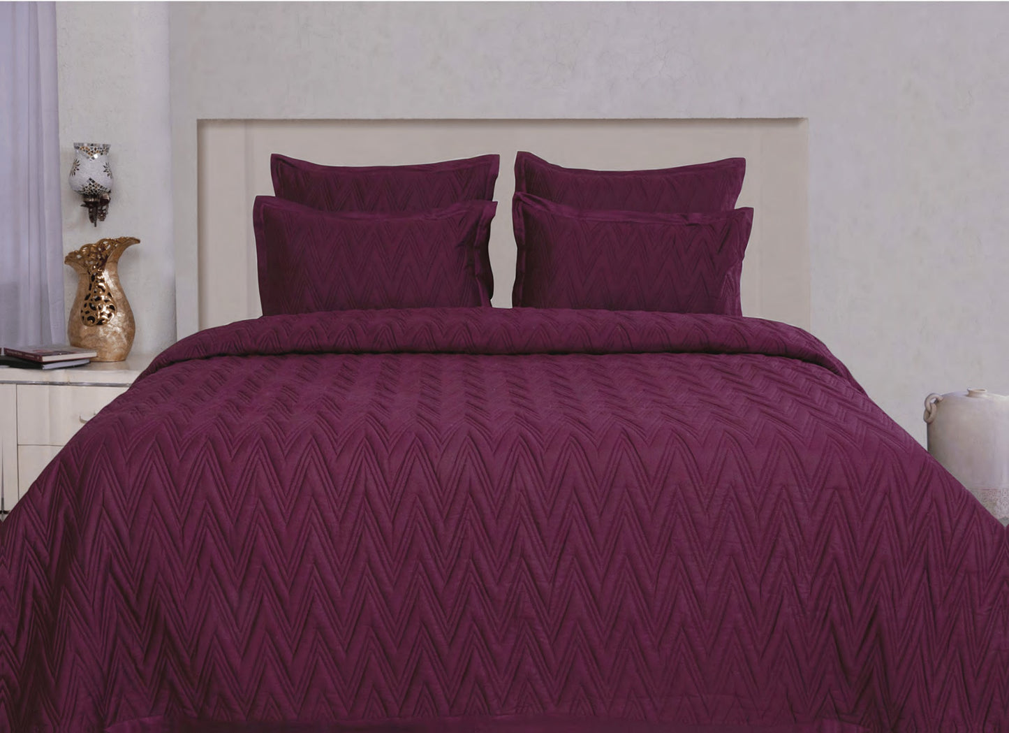 Quilted Bedsheet 100% Cotton Sateen Fabric Wine